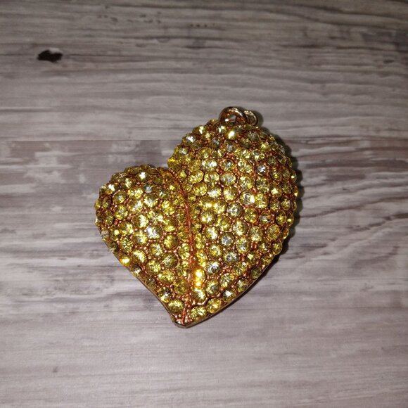Vintage Heart-Shaped Rhinestone Pendant 2" Gold-Tone Chunky Statement - Picture 2 of 7